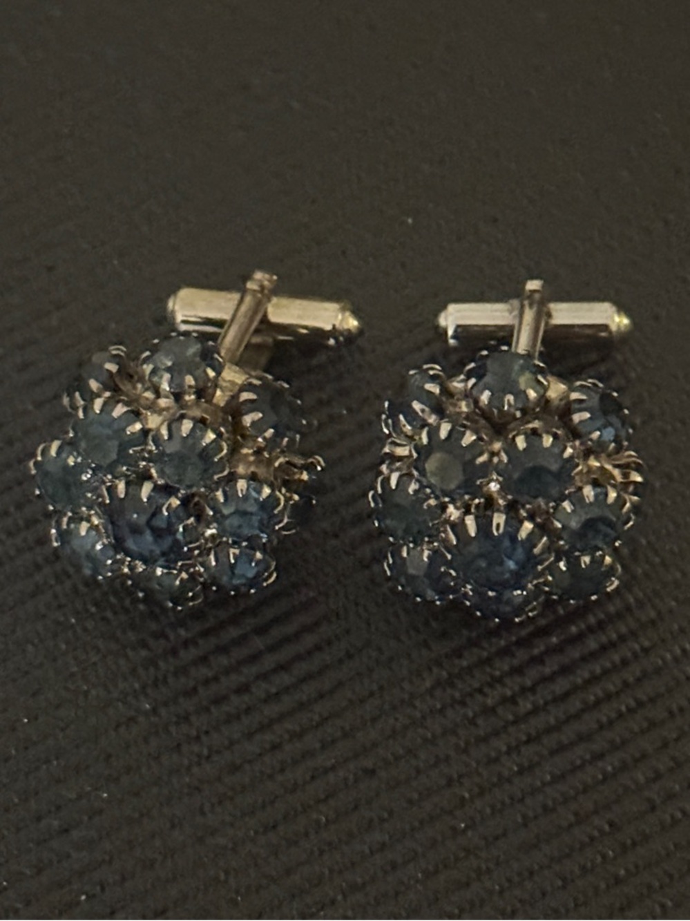 Vintage Sapphire Blue Rhinestone Crystal Cluster Cufflinks